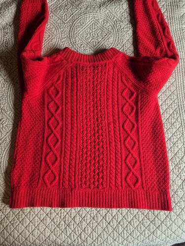 Land's End Canvas Women's L Cable Knit Wool Sweater Bright Red Longsleeve Thick - Picture 3 of 10