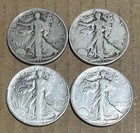 LOT OF 4 - 90% Silver Walking Liberty Half Dollar Circulated 1917 1934 1943 1945
