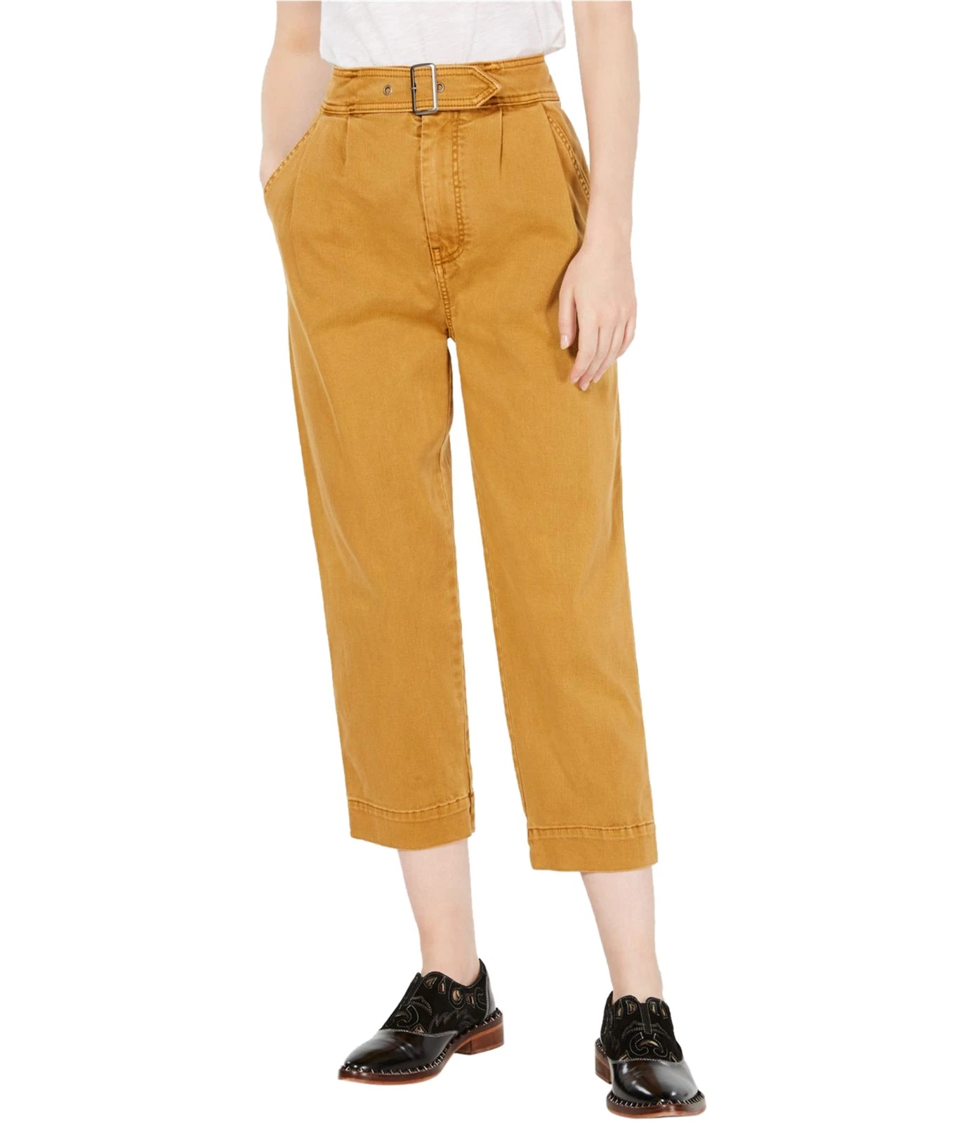 Free People Womens Belt-Waist Tapered Cropped Capri Casual Pants