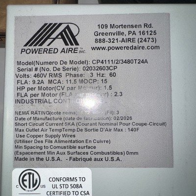 Powered Aire Commercial Air Curtain Power Control Box # cp4111/2/3480T24A