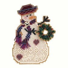 Wreath Snowman Snow Charmer Beaded Cross Stitch Kit Mill Hill 2001 MHSC26