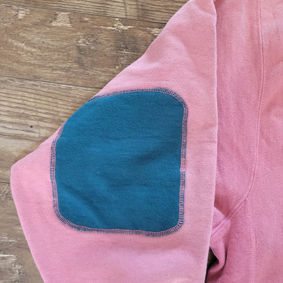 Moletom de rugby feminino vintage anos 90 Champion tecido reverso XL rosa remendo de cotovelo EUA - Imagem 3 de 4