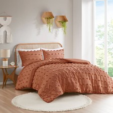 3pc Full/Queen Elise Clip Jacquard Duvet Cover Set Rust - Intelligent Design: