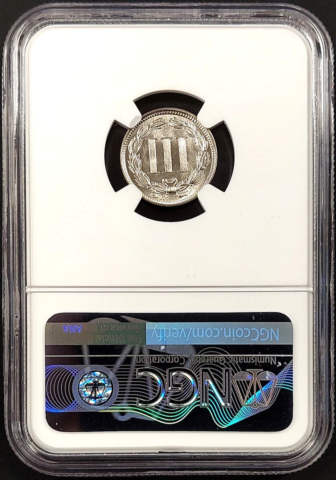 1865 Three Cent piece, nickel composition, graded MS 66 + by NGC & CAC! - Image 4 of 4