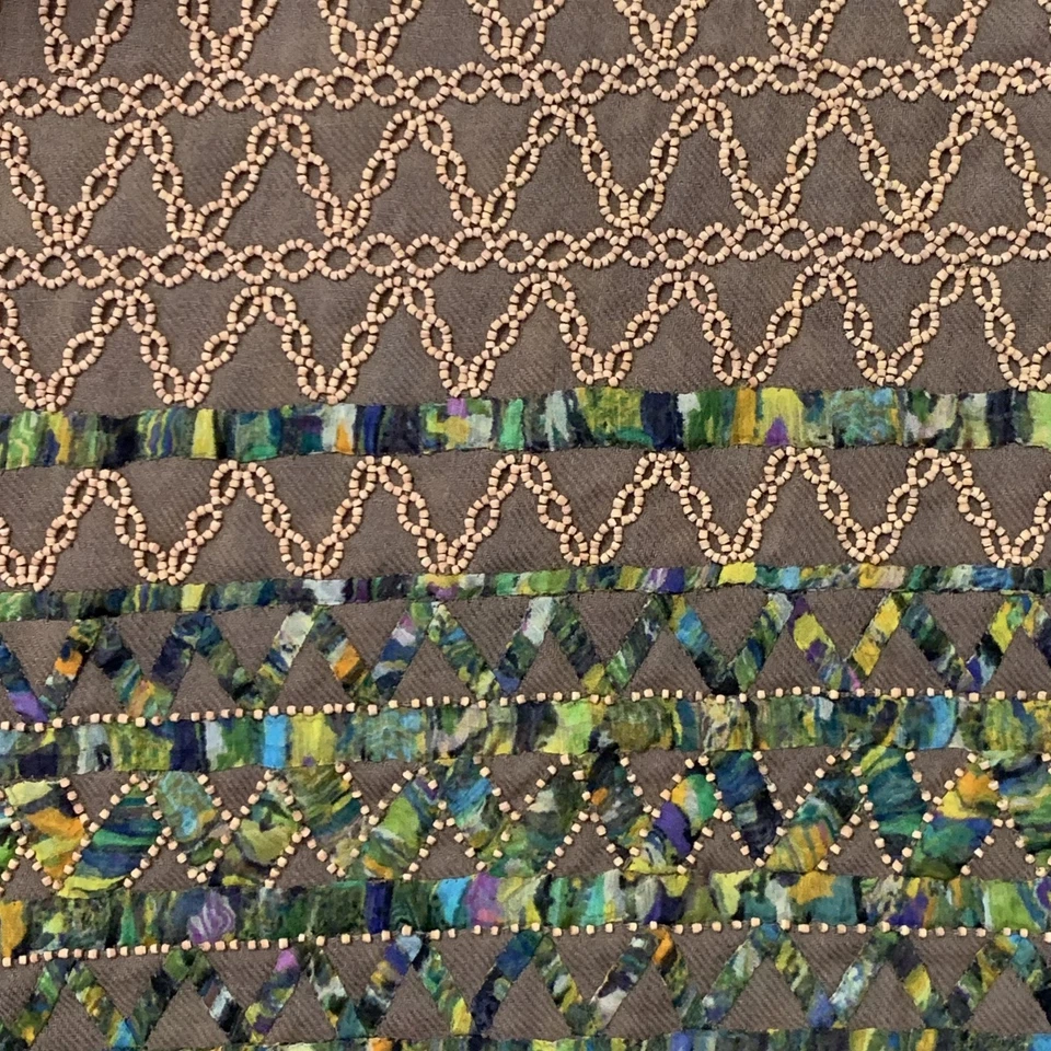 DRIES VAN NOTEN Verde Beige Multicolor Cuentas Seda Lana Bufanda Mantón Foto 4 de 4