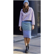 Marni x Uniqlo Women’s Sz M Stripe Midi Skirt Stretch Knit Pink Green Blue
