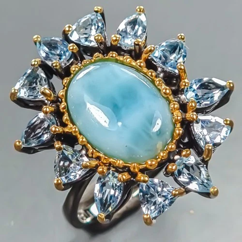 Jewellery 5 ct+ Natural Larimar Ring 925 Sterling Silver Size 8 /R440383