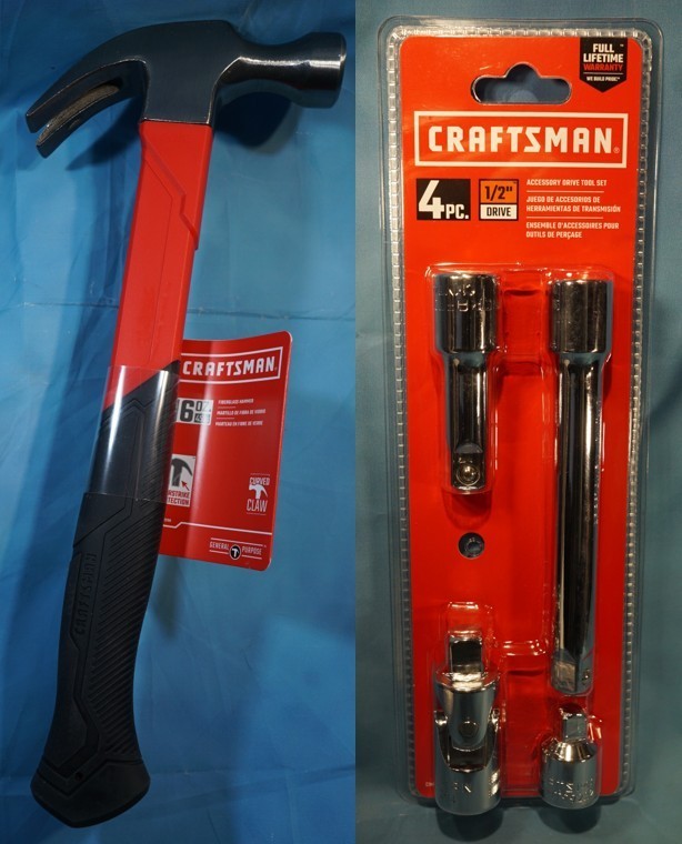 NEW 2 Craftsman Tools = 16oz Claw Hammer #CMHT51398 + 4pc 1/2in Drive #CMMT42353