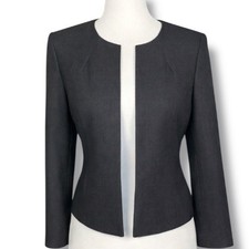 J.Crew Charcoal Gray Black Wool Open Front Tailored Cropped Blazer Jacket 2