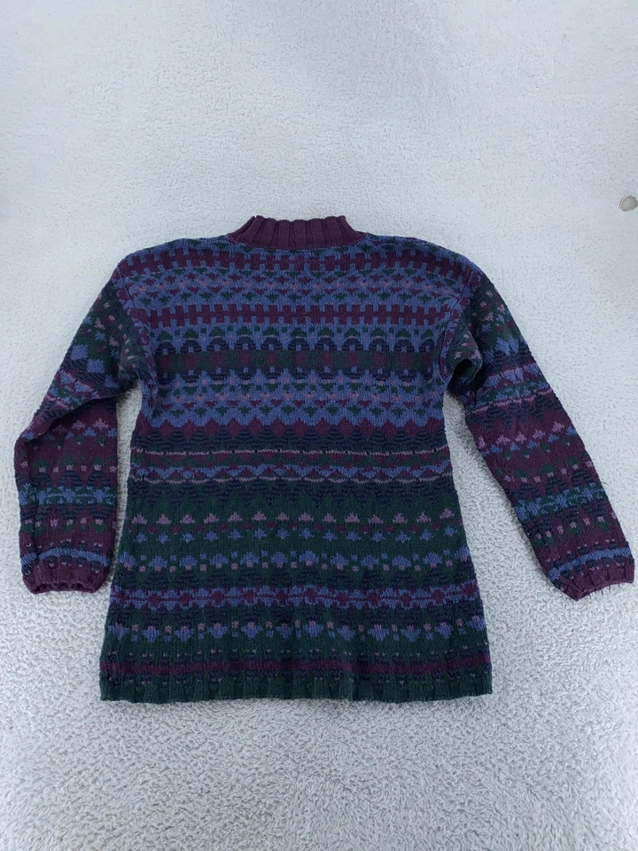 Vintage LL Bean Sweater Mens M LONG Purple Green Fair Isle Knit Pullover USA 90s - Image 3 of 4