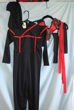  B-O DS Play  Youth Kids Black  Red Ninja Costume Dress-Up Halloween- 7-9 Ages