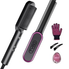 Hair Straightener Brush Comb 5 Temp Fast Heating Ceramic Black