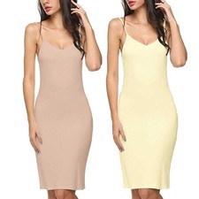 Womens Lady Spaghetti Strap Full Slip Cami Camisole Under Dress Liner Nightgown