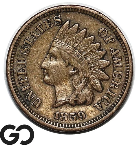 1859 Indian Head Cent Penny, Choice XF+ Tougher Date
