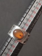 925 Sterling Silver Wide Band Amber Ring N.5