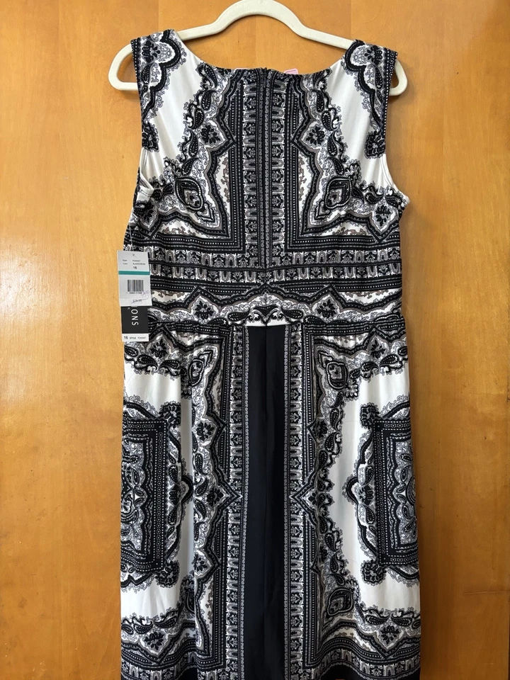 Vestido sin mangas estampado blanco negro talla 16 Perceptions nuevo con etiquetas de colección sin usar Foto 2 de 3