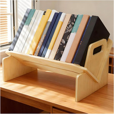 Wood Desktop Bookshelf, Tabletop Book Storage Rack Display Shelf with Handle, Ti
