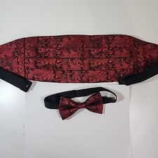 Red And Black Cummerbund And Bow Tie Combo Beautiful Elegant Formal Mint Cond