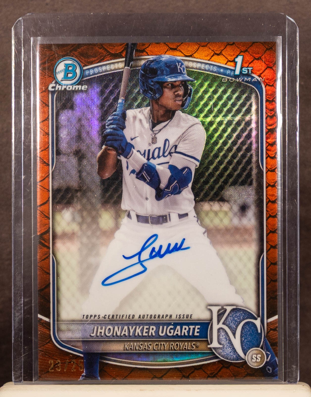 JHONAYKER UGARTE 2025 Bowman Chrome Orange Reptilian Refractor 1st RC Auto 23/25