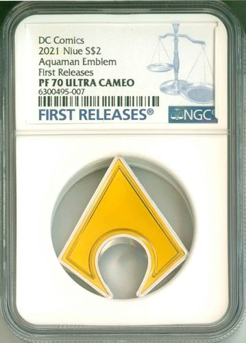 2021 Niue S$2 DC Comics Aquaman Emblem First Release NGC PF70 UC Box & COA OGP