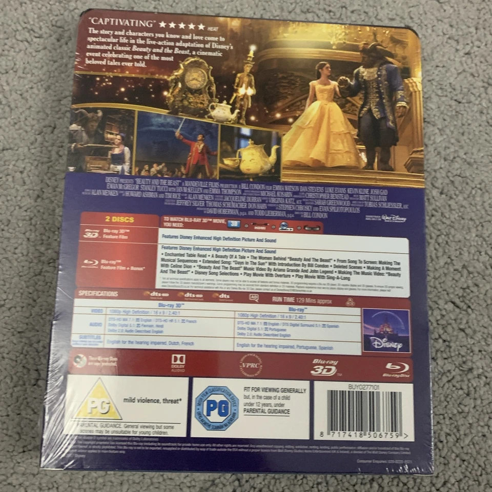 Disney Beauty and the Beast Steelbook UK Exclusive 3D 2D Blu-ray New Sealed - Image 2 of 2