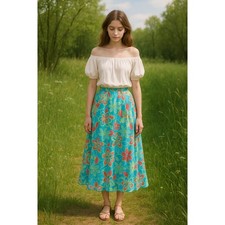Light Fairy Cottage Y2K Boho 90s Flowy Light Blue Floral Semi Sheer Midi M Skirt