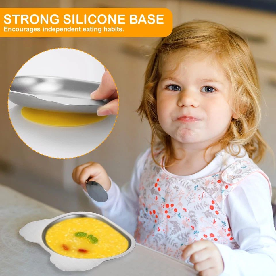 304 Edelstahl Kinderteller Kantinen mit Silikon Saugfuß Edelstahl Teller Baby... - Bild 4 von 4