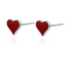 925 Sterling Silver Red Enamel Tiny Heart Earrings Studs Valentine's Day