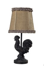 New Black Mini Rooster Table Lamp with Hessian Shade 