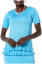 Antthony Women's Short-Sleeve Ruffled Hem Top Crystal Sea