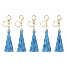 5Pcs Leather Keychain Tassels with Lobster Clasp Key Ring, Lake Blue