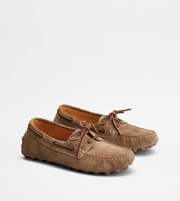 TOD'S Boat Macro Gommino $875 Brown Suede Loafers New And Authentic With Receipt