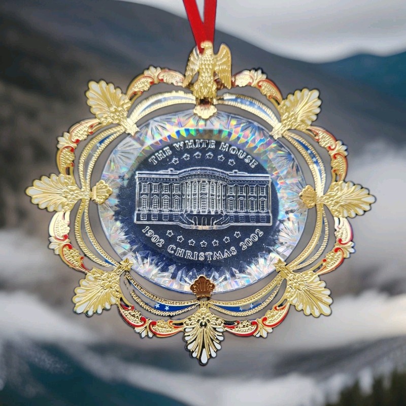 The White House 2002 Historical Association Christmas Ornament + Box & Paperwork