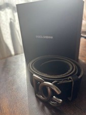 Dolce&Gabbana Men Vintage Black Leather Belt 85cm DG Design Buckle Luxury Italy