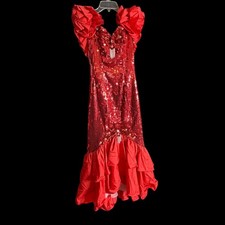 Alyce Designs 80s Vintage Red Sequined Pearls Mermaid Prom Formal Dress Sz 6