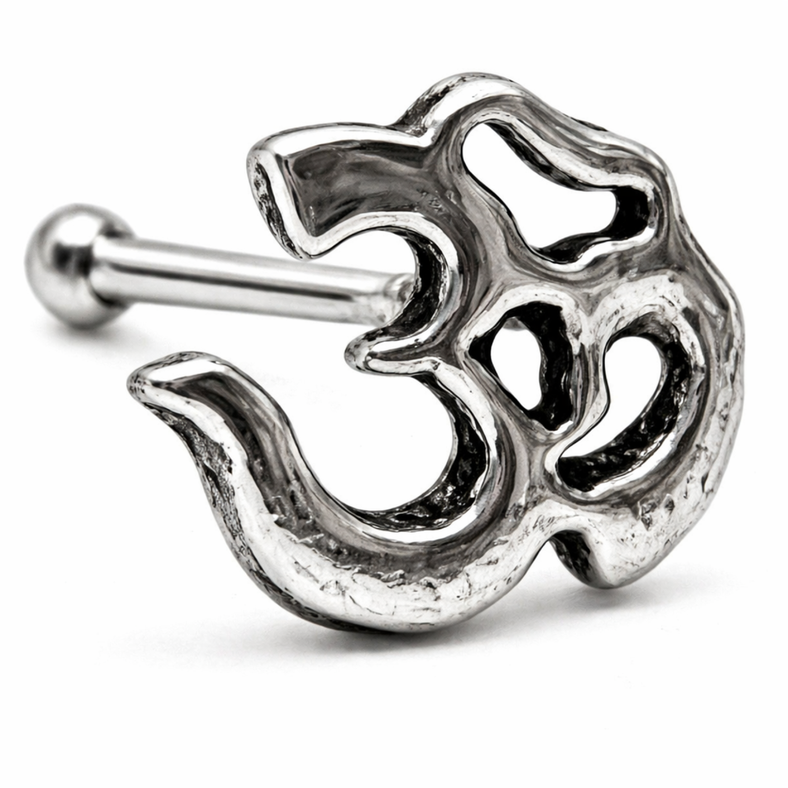 Om Nose Stud Piercing Sanskrit 22g (0.6mm) 925 Silver Ball End Body Jewellery