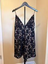 Free People Black Lace Slip Dress Size 0 Deep V Mini Dress Boho Festival