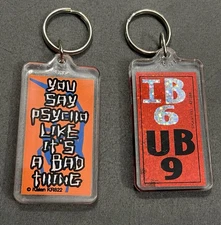 Pair VTG Kalan Novelty Acrylic Spencer's Funny Keychains 1990s