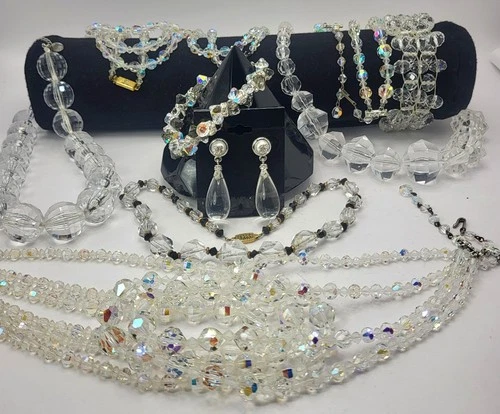 Vintage Lot Aurora Borealis Crystal Lucite Rock Czech Art Deco Jewelry High End!