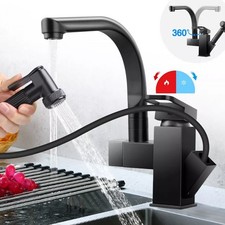 Matt Black Monobloc Kitchen Sink Mixer Tap with Pull Out Hose Spray Single Lever