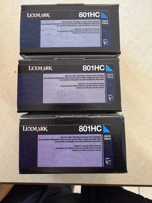 (3) GENUINE LEXMARK HI-YLD CYAN TONER CARTRIDGE 801HC NEW SEALED OEM
