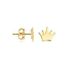 14K Yellow Gold Crown Stud Earrings