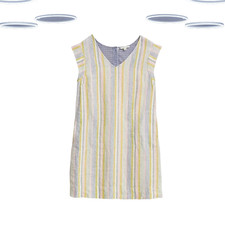 Ex White Stuff Women's Dress - Short Sleeve Linen Stripe V-Neck Multi Stripe