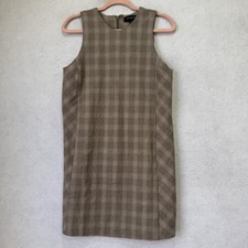 Banana Republic Dress Womens 4 Brown Plaid Sleeveless Sheath Career Work Office