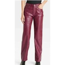 Universal Thread Womens 10R Cranberry Red Faux Leather Mid Rise 90s Baggy Pants