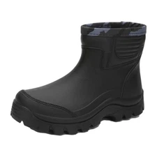 Men's Waterproof Rain Short Boots Shoes Nonslip Rubber Rain Footwear Black 42...