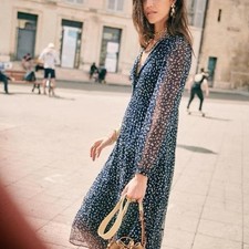 SEZANE French flowy blue and white floral print layered sundress size 38