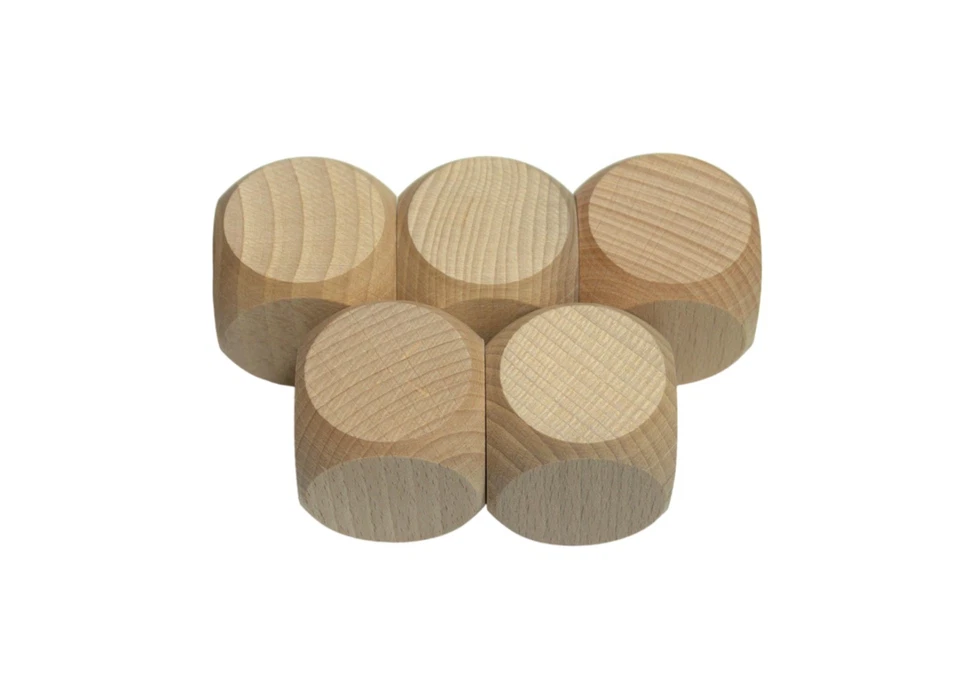 5 Wooden Dice 6cm Beech Wood Cubes Plain Unpainted Six Sided for Craft Decoupage - Image 4 of 4