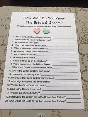 10 WIE GUT KENNST DU DAS BRAUTPAAR KARTENSPIEL FÜR HOCHZEIT/JUNGGESELLINNENABSCHIED