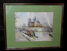 Lucien Delarue Signed Watercolor Painting Notre Dame Paris Print 3 8x10" Litho 